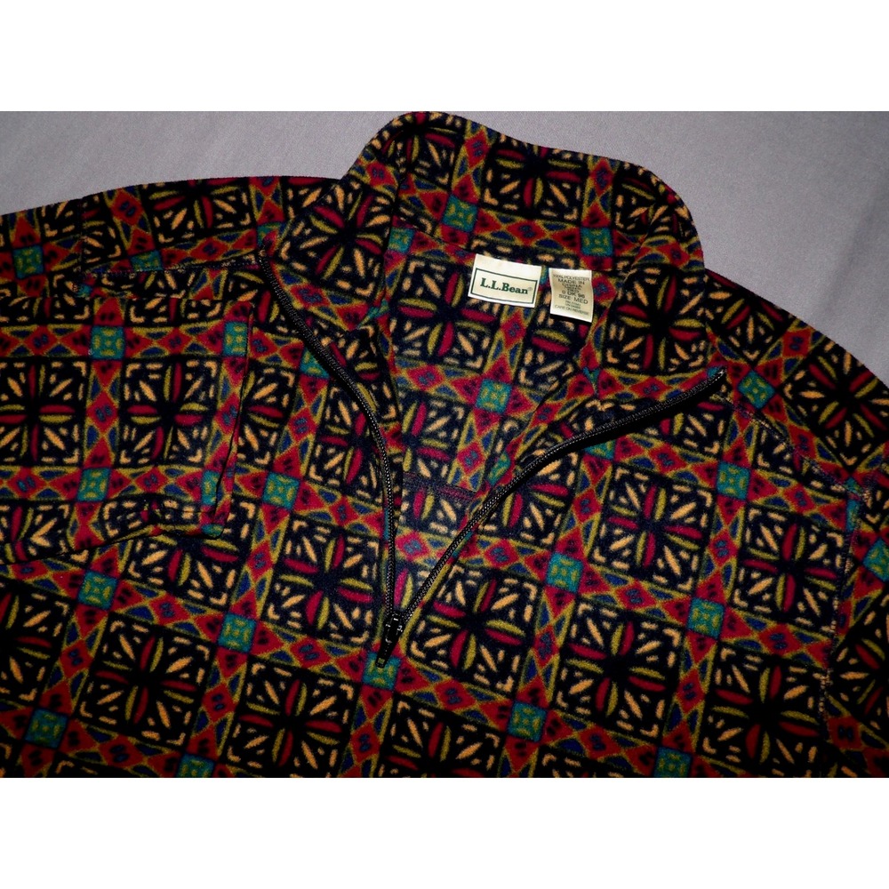 L.L. Bean Vintage Light Weight 1/4 Zip AZTEK Geometric Fleece Jacket Men's MED